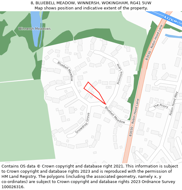8, BLUEBELL MEADOW, WINNERSH, WOKINGHAM, RG41 5UW: Location map and indicative extent of plot