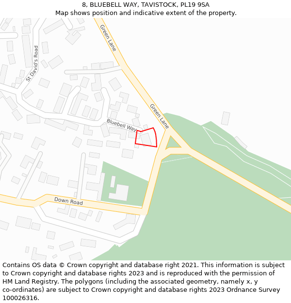8, BLUEBELL WAY, TAVISTOCK, PL19 9SA: Location map and indicative extent of plot