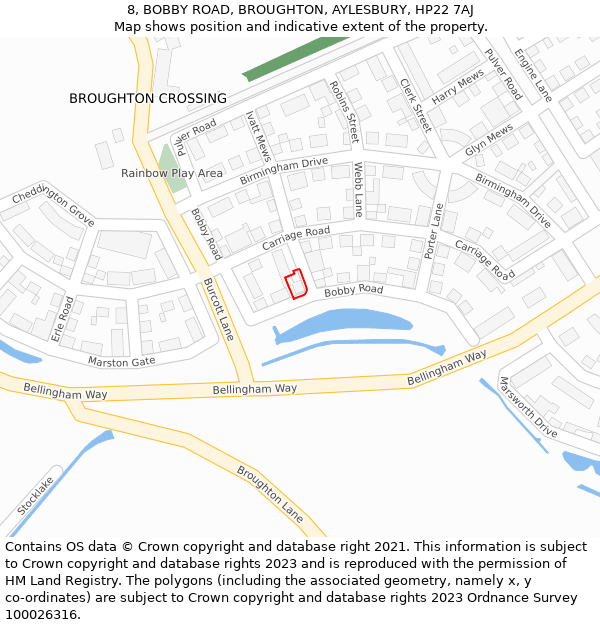 8, BOBBY ROAD, BROUGHTON, AYLESBURY, HP22 7AJ: Location map and indicative extent of plot