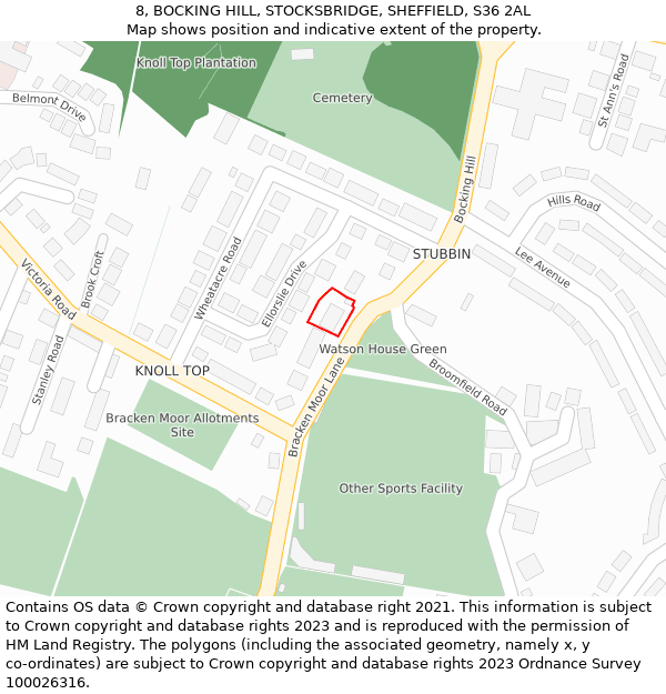 8, BOCKING HILL, STOCKSBRIDGE, SHEFFIELD, S36 2AL: Location map and indicative extent of plot