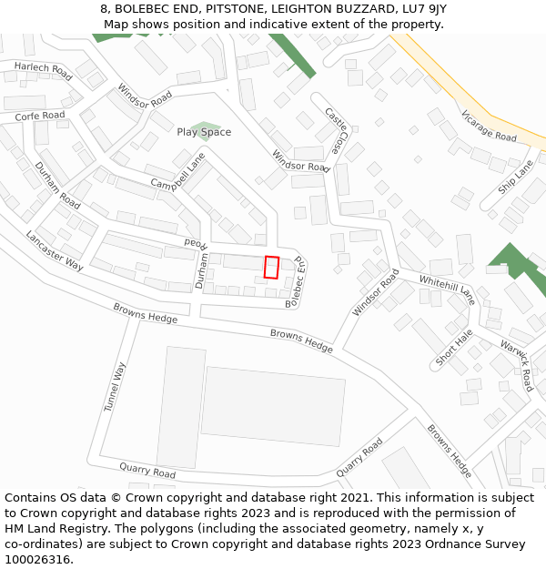 8, BOLEBEC END, PITSTONE, LEIGHTON BUZZARD, LU7 9JY: Location map and indicative extent of plot