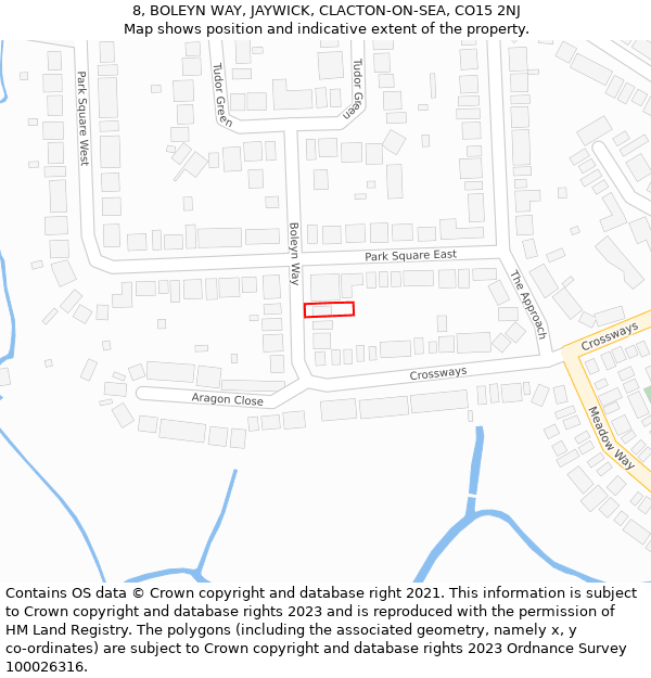 8, BOLEYN WAY, JAYWICK, CLACTON-ON-SEA, CO15 2NJ: Location map and indicative extent of plot