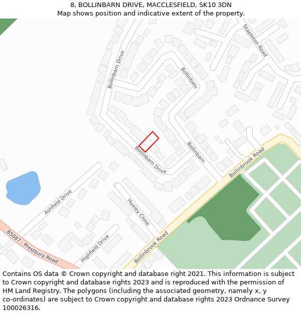 8, BOLLINBARN DRIVE, MACCLESFIELD, SK10 3DN: Location map and indicative extent of plot