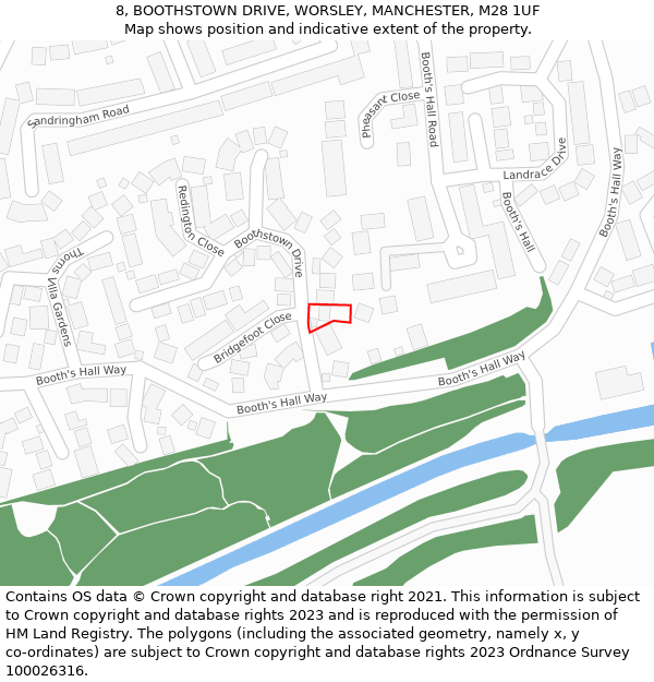 8, BOOTHSTOWN DRIVE, WORSLEY, MANCHESTER, M28 1UF: Location map and indicative extent of plot