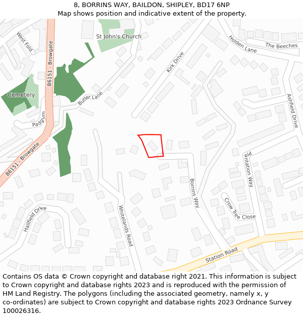 8, BORRINS WAY, BAILDON, SHIPLEY, BD17 6NP: Location map and indicative extent of plot