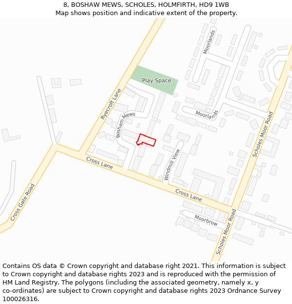 8, BOSHAW MEWS, SCHOLES, HOLMFIRTH, HD9 1WB: Location map and indicative extent of plot