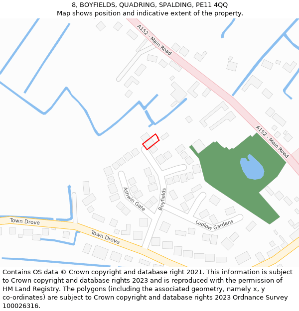 8, BOYFIELDS, QUADRING, SPALDING, PE11 4QQ: Location map and indicative extent of plot