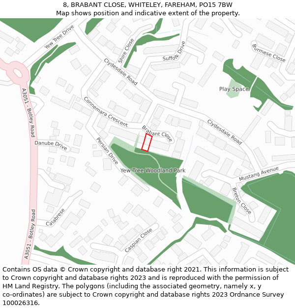 8, BRABANT CLOSE, WHITELEY, FAREHAM, PO15 7BW: Location map and indicative extent of plot