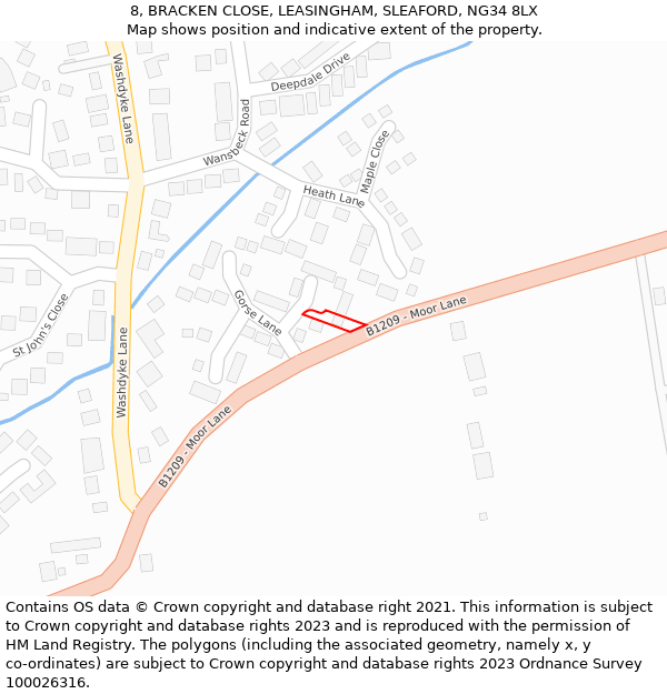 8, BRACKEN CLOSE, LEASINGHAM, SLEAFORD, NG34 8LX: Location map and indicative extent of plot