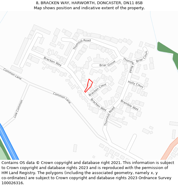 8, BRACKEN WAY, HARWORTH, DONCASTER, DN11 8SB: Location map and indicative extent of plot