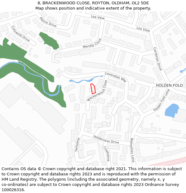 8, BRACKENWOOD CLOSE, ROYTON, OLDHAM, OL2 5DE: Location map and indicative extent of plot