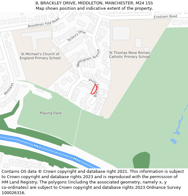 8, BRACKLEY DRIVE, MIDDLETON, MANCHESTER, M24 1SS: Location map and indicative extent of plot