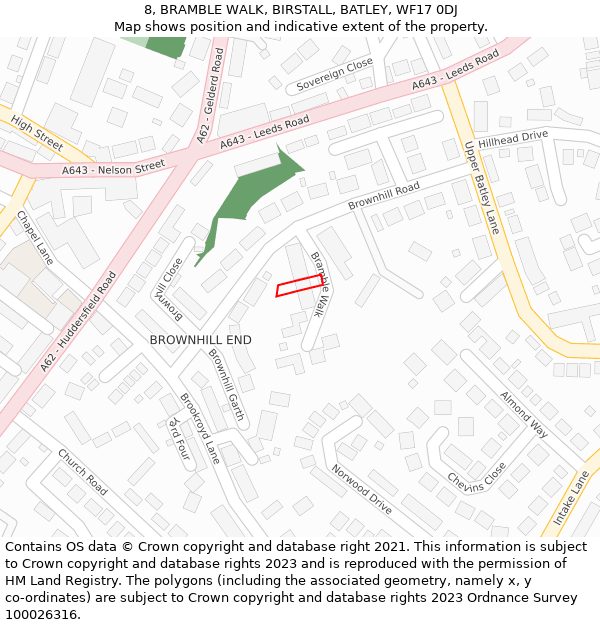 8, BRAMBLE WALK, BIRSTALL, BATLEY, WF17 0DJ: Location map and indicative extent of plot