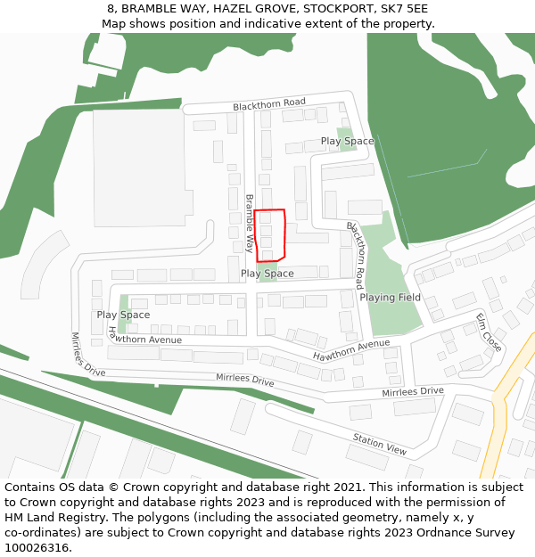 8, BRAMBLE WAY, HAZEL GROVE, STOCKPORT, SK7 5EE: Location map and indicative extent of plot
