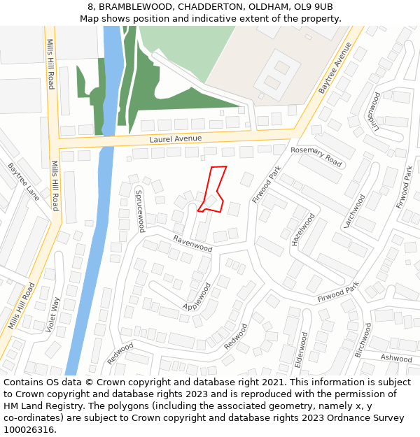 8, BRAMBLEWOOD, CHADDERTON, OLDHAM, OL9 9UB: Location map and indicative extent of plot