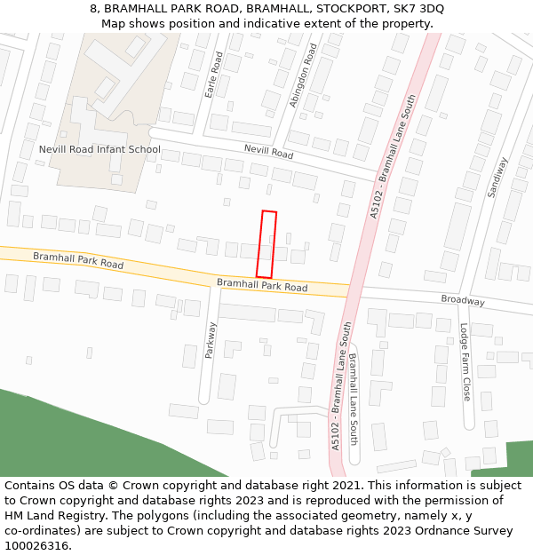 8, BRAMHALL PARK ROAD, BRAMHALL, STOCKPORT, SK7 3DQ: Location map and indicative extent of plot