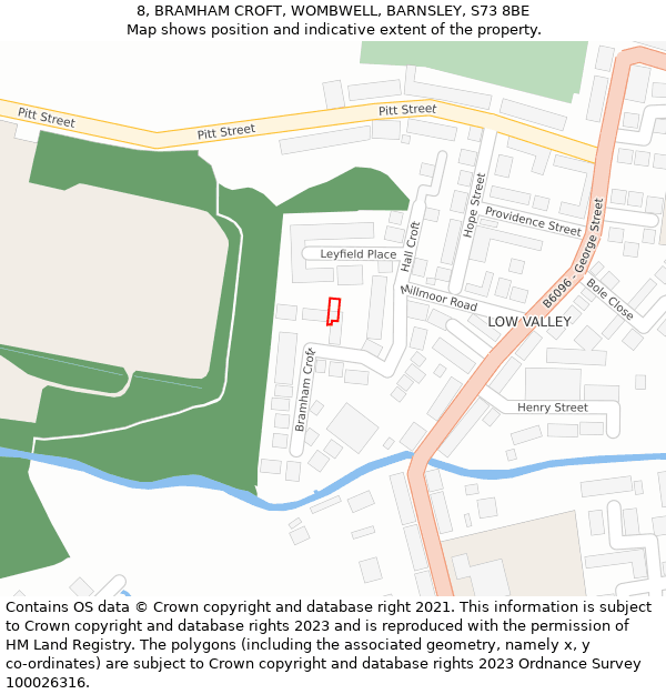 8, BRAMHAM CROFT, WOMBWELL, BARNSLEY, S73 8BE: Location map and indicative extent of plot