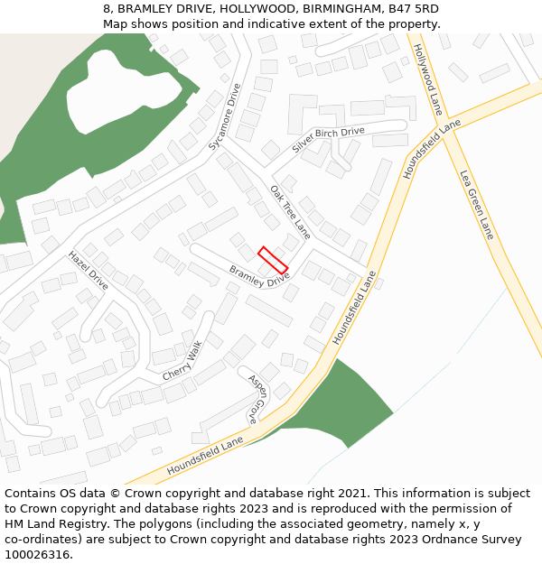 8, BRAMLEY DRIVE, HOLLYWOOD, BIRMINGHAM, B47 5RD: Location map and indicative extent of plot