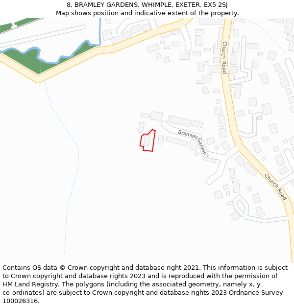 8, BRAMLEY GARDENS, WHIMPLE, EXETER, EX5 2SJ: Location map and indicative extent of plot