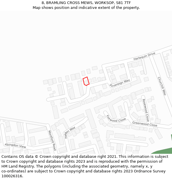 8, BRAMLING CROSS MEWS, WORKSOP, S81 7TF: Location map and indicative extent of plot