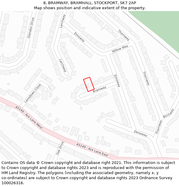 8, BRAMWAY, BRAMHALL, STOCKPORT, SK7 2AP: Location map and indicative extent of plot