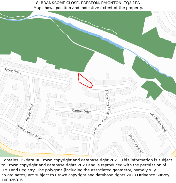8, BRANKSOME CLOSE, PRESTON, PAIGNTON, TQ3 1EA: Location map and indicative extent of plot