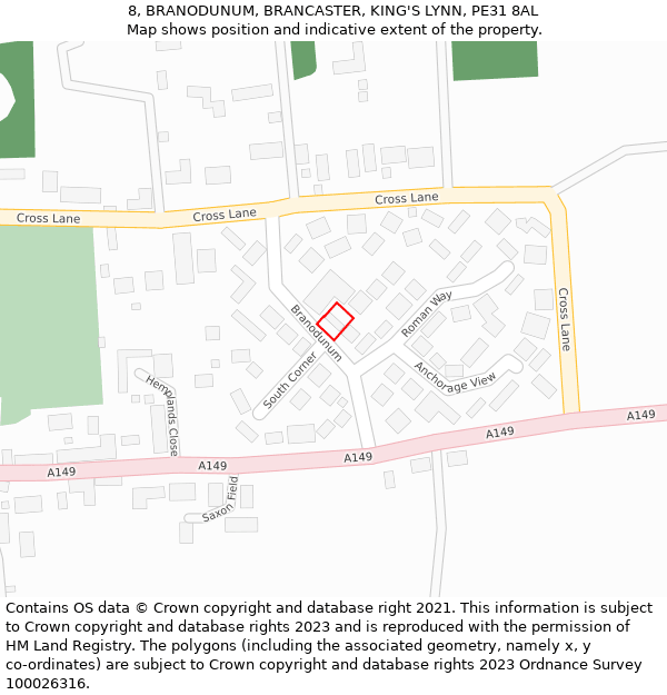 8, BRANODUNUM, BRANCASTER, KING'S LYNN, PE31 8AL: Location map and indicative extent of plot