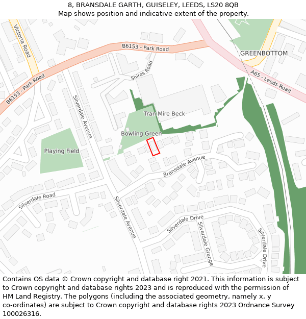 8, BRANSDALE GARTH, GUISELEY, LEEDS, LS20 8QB: Location map and indicative extent of plot