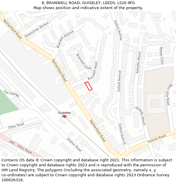 8, BRANWELL ROAD, GUISELEY, LEEDS, LS20 9FG: Location map and indicative extent of plot