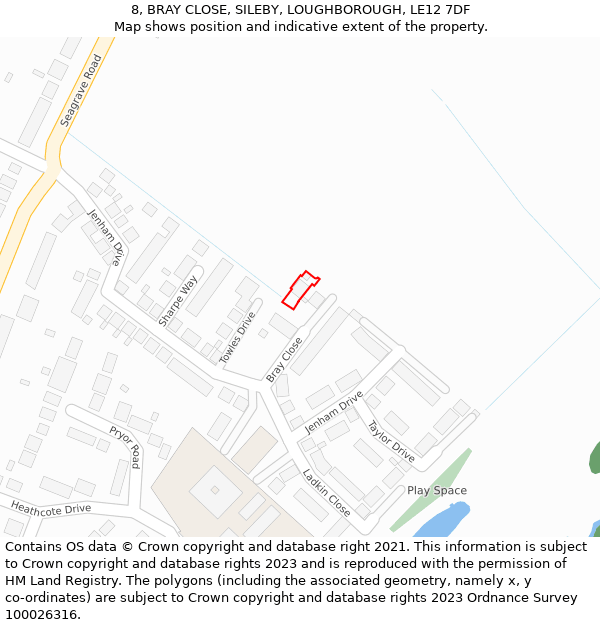 8, BRAY CLOSE, SILEBY, LOUGHBOROUGH, LE12 7DF: Location map and indicative extent of plot