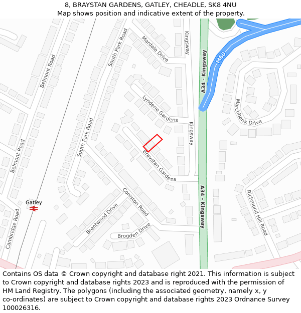 8, BRAYSTAN GARDENS, GATLEY, CHEADLE, SK8 4NU: Location map and indicative extent of plot