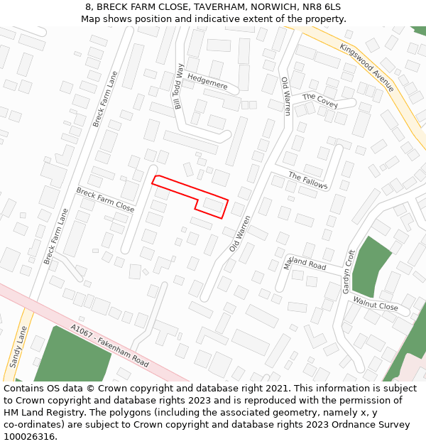 8, BRECK FARM CLOSE, TAVERHAM, NORWICH, NR8 6LS: Location map and indicative extent of plot