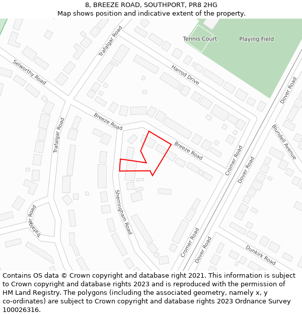 8, BREEZE ROAD, SOUTHPORT, PR8 2HG: Location map and indicative extent of plot