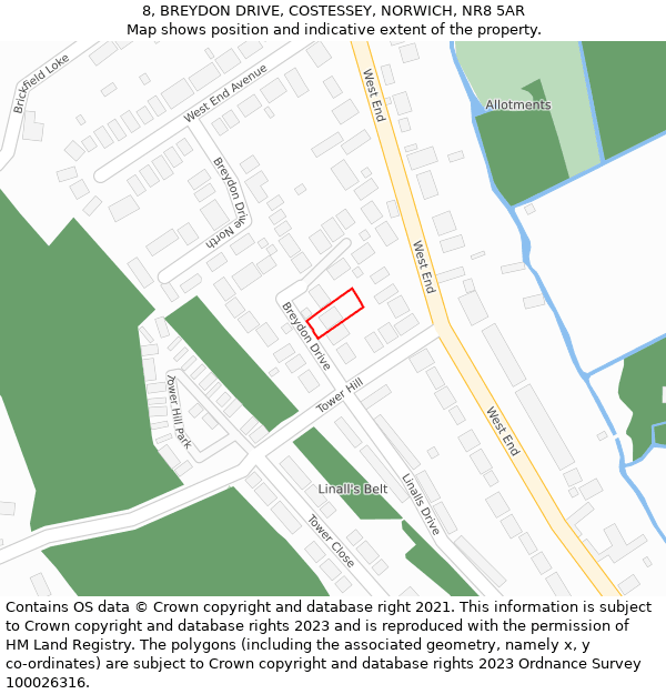 8, BREYDON DRIVE, COSTESSEY, NORWICH, NR8 5AR: Location map and indicative extent of plot