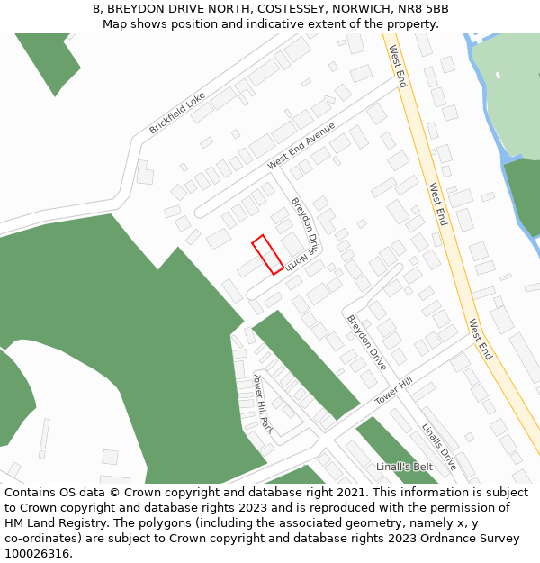 8, BREYDON DRIVE NORTH, COSTESSEY, NORWICH, NR8 5BB: Location map and indicative extent of plot