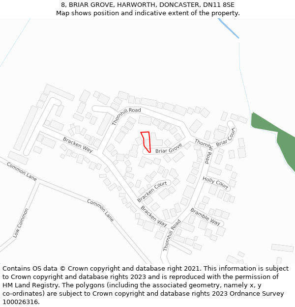 8, BRIAR GROVE, HARWORTH, DONCASTER, DN11 8SE: Location map and indicative extent of plot