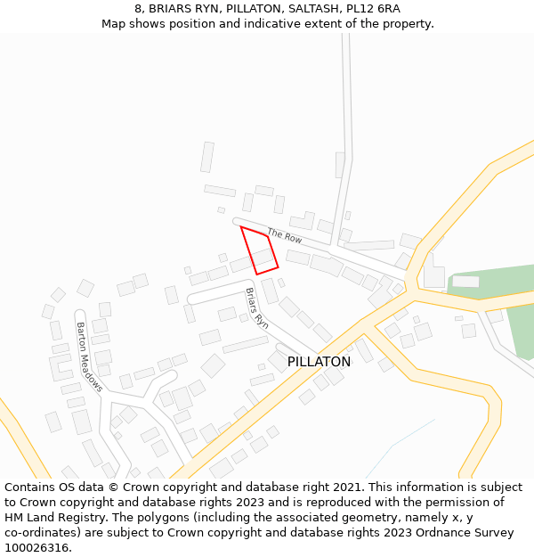 8, BRIARS RYN, PILLATON, SALTASH, PL12 6RA: Location map and indicative extent of plot