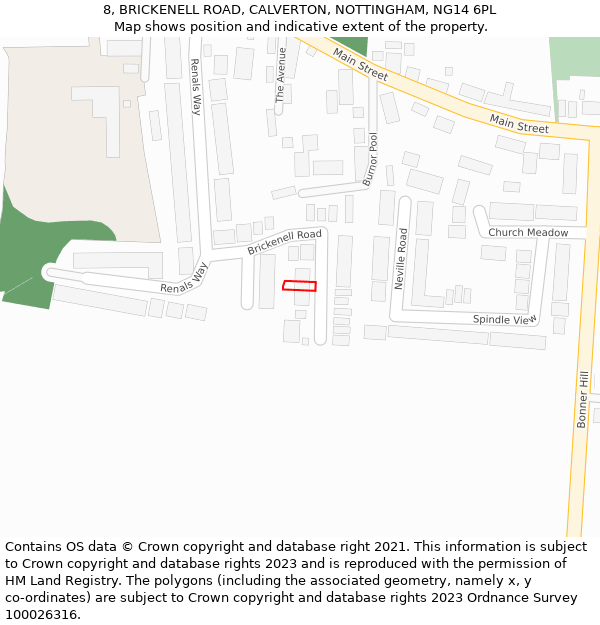 8, BRICKENELL ROAD, CALVERTON, NOTTINGHAM, NG14 6PL: Location map and indicative extent of plot