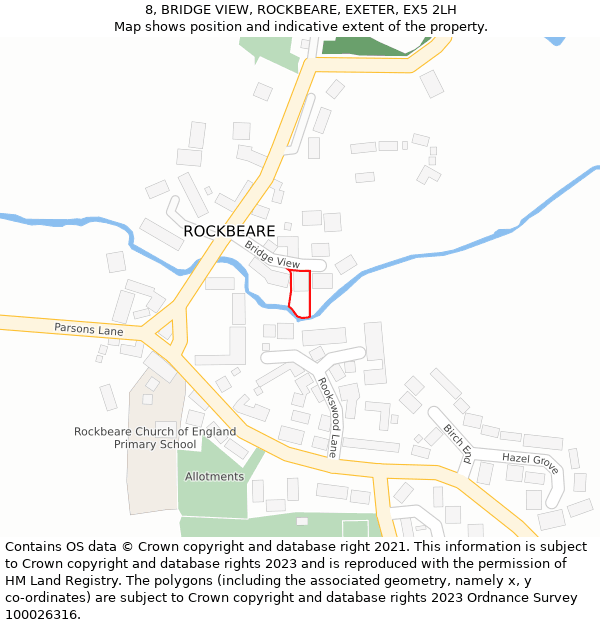 8, BRIDGE VIEW, ROCKBEARE, EXETER, EX5 2LH: Location map and indicative extent of plot