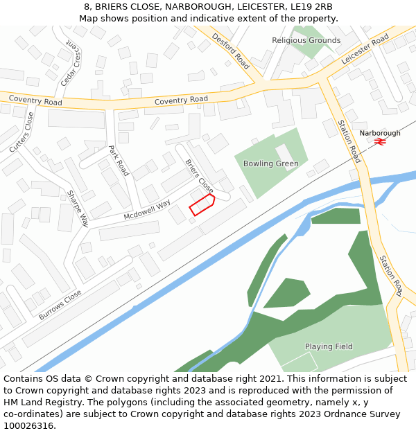 8, BRIERS CLOSE, NARBOROUGH, LEICESTER, LE19 2RB: Location map and indicative extent of plot