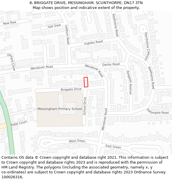 8, BRIGGATE DRIVE, MESSINGHAM, SCUNTHORPE, DN17 3TN: Location map and indicative extent of plot