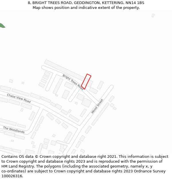 8, BRIGHT TREES ROAD, GEDDINGTON, KETTERING, NN14 1BS: Location map and indicative extent of plot