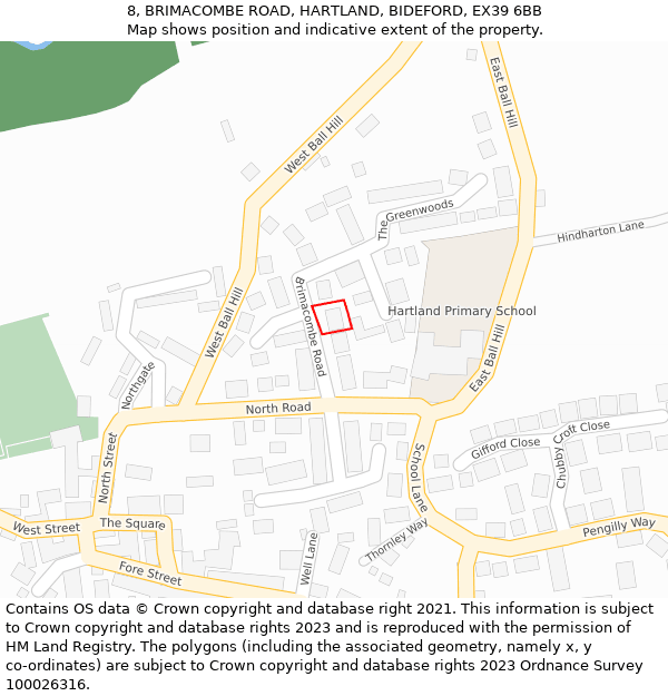 8, BRIMACOMBE ROAD, HARTLAND, BIDEFORD, EX39 6BB: Location map and indicative extent of plot