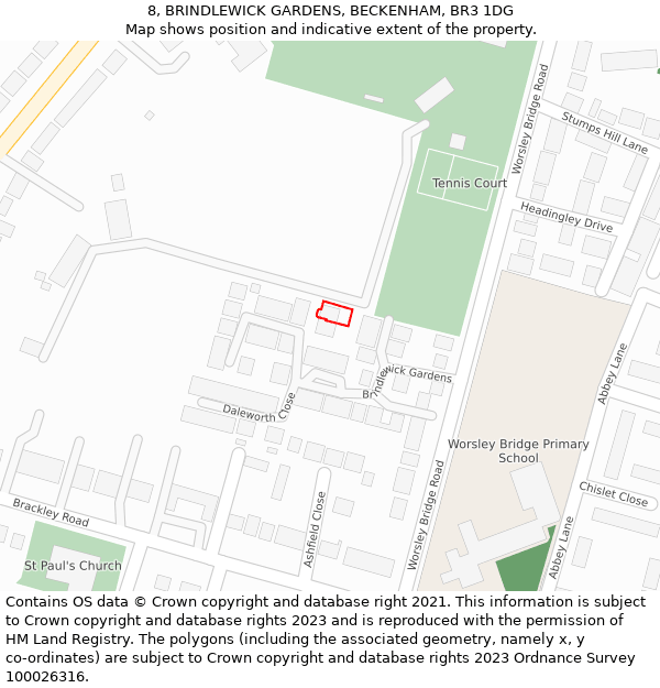 8, BRINDLEWICK GARDENS, BECKENHAM, BR3 1DG: Location map and indicative extent of plot