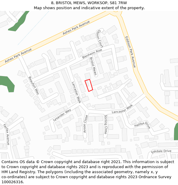 8, BRISTOL MEWS, WORKSOP, S81 7RW: Location map and indicative extent of plot