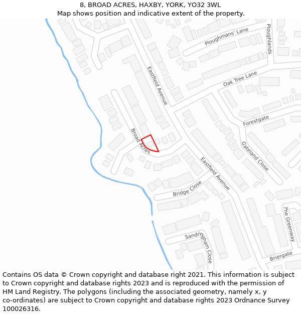 8, BROAD ACRES, HAXBY, YORK, YO32 3WL: Location map and indicative extent of plot