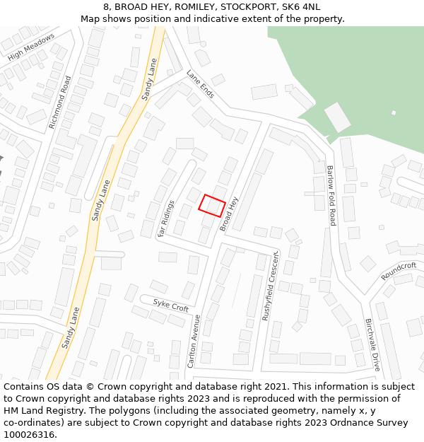 8, BROAD HEY, ROMILEY, STOCKPORT, SK6 4NL: Location map and indicative extent of plot