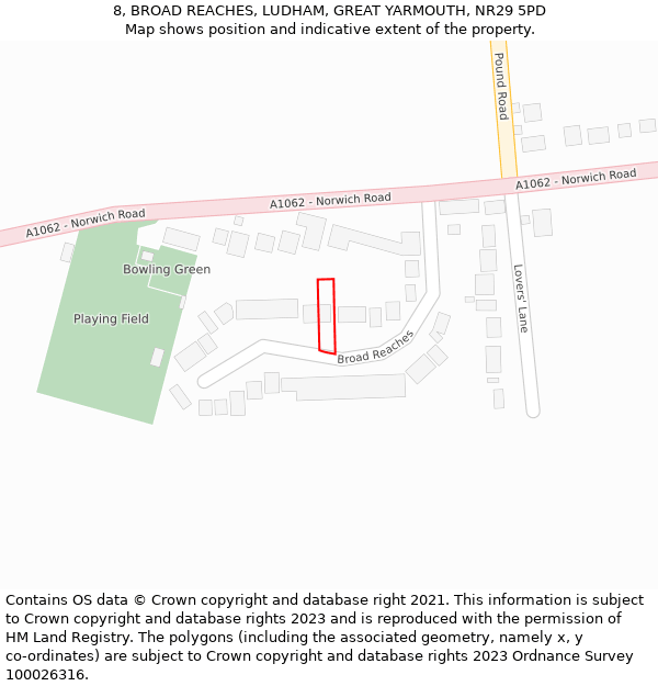 8, BROAD REACHES, LUDHAM, GREAT YARMOUTH, NR29 5PD: Location map and indicative extent of plot