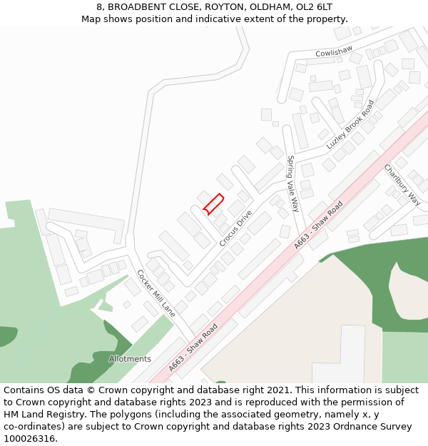 8, BROADBENT CLOSE, ROYTON, OLDHAM, OL2 6LT: Location map and indicative extent of plot