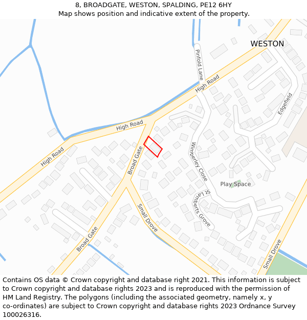 8, BROADGATE, WESTON, SPALDING, PE12 6HY: Location map and indicative extent of plot